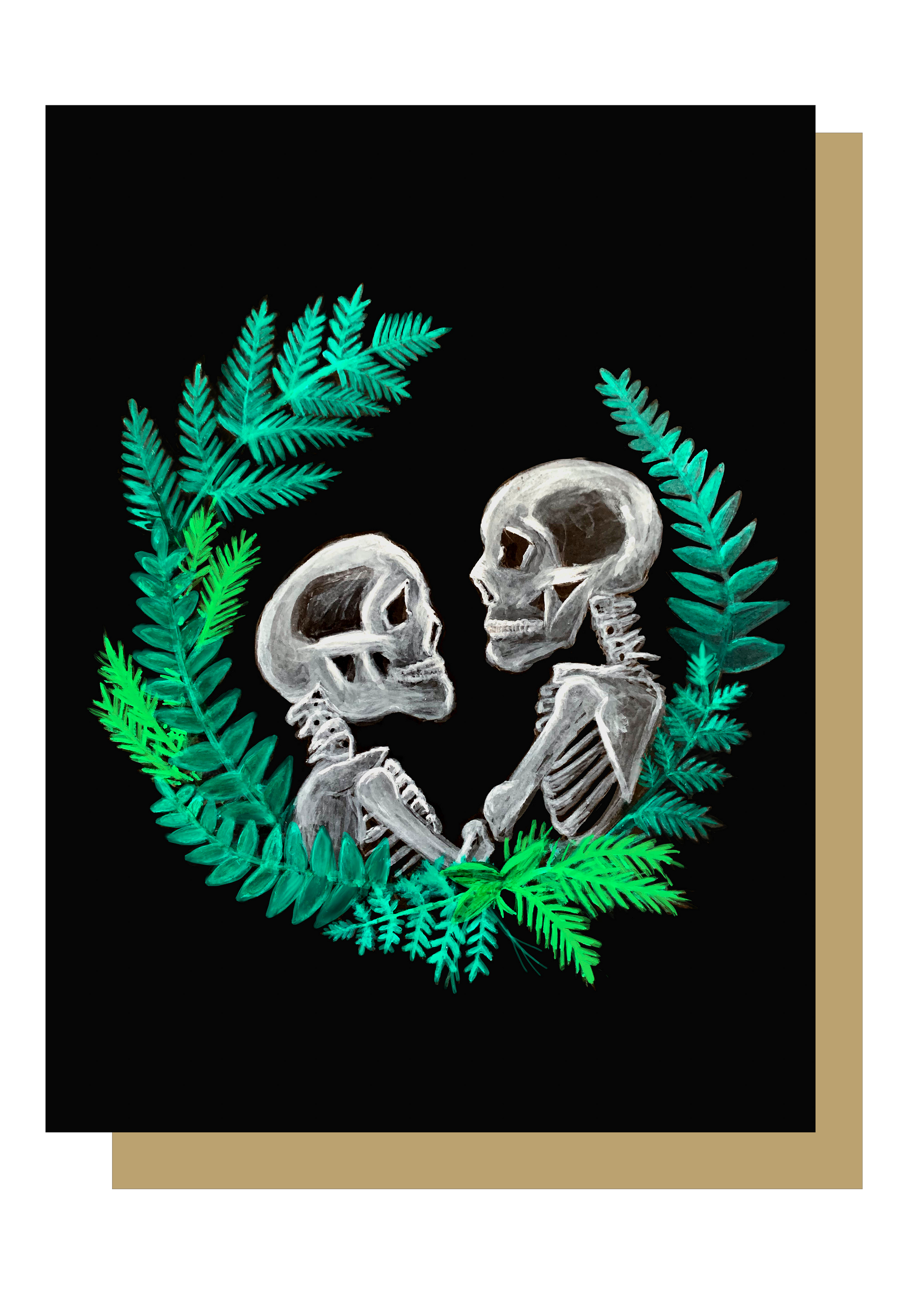 Skull Couple with Wreath Gothic Greetings Card