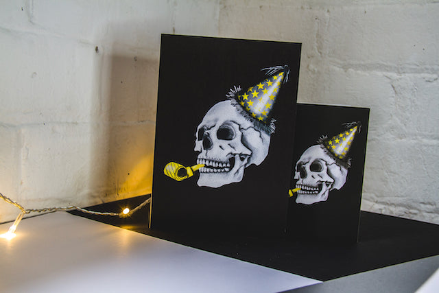 Large A5 - Party Hat Skull Gothic Birthday Card