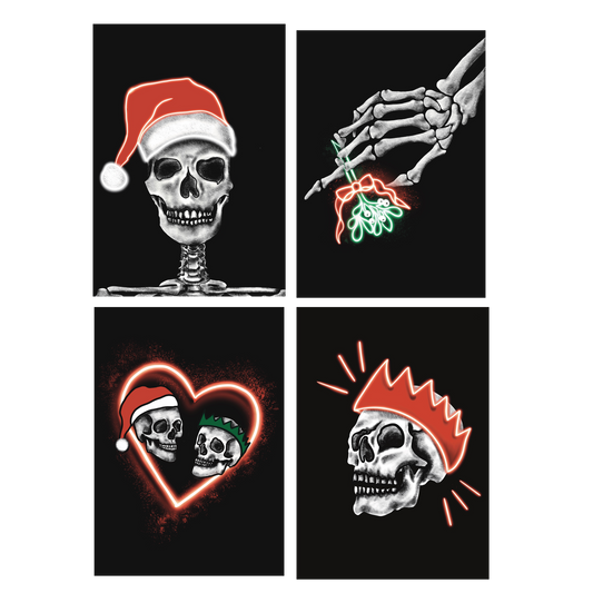 Set of 12 Neon Skull Christmas Cards