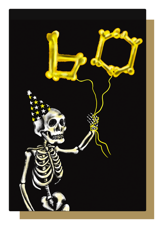 60 Balloon Skeleton Gothic Birthday Card