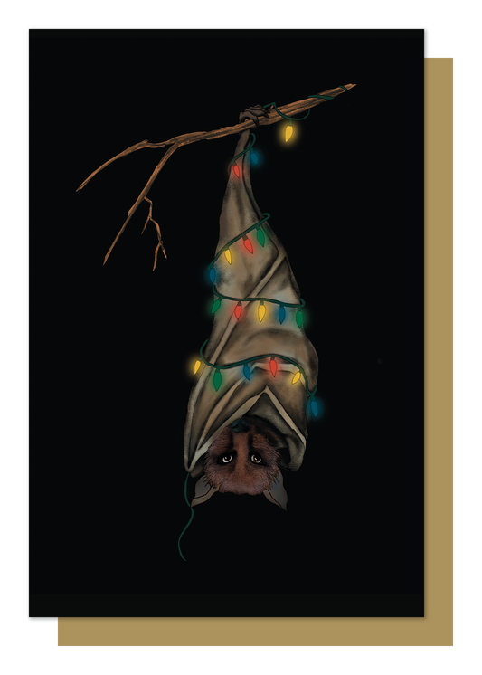 Bat With Lights Gothic Christmas Card