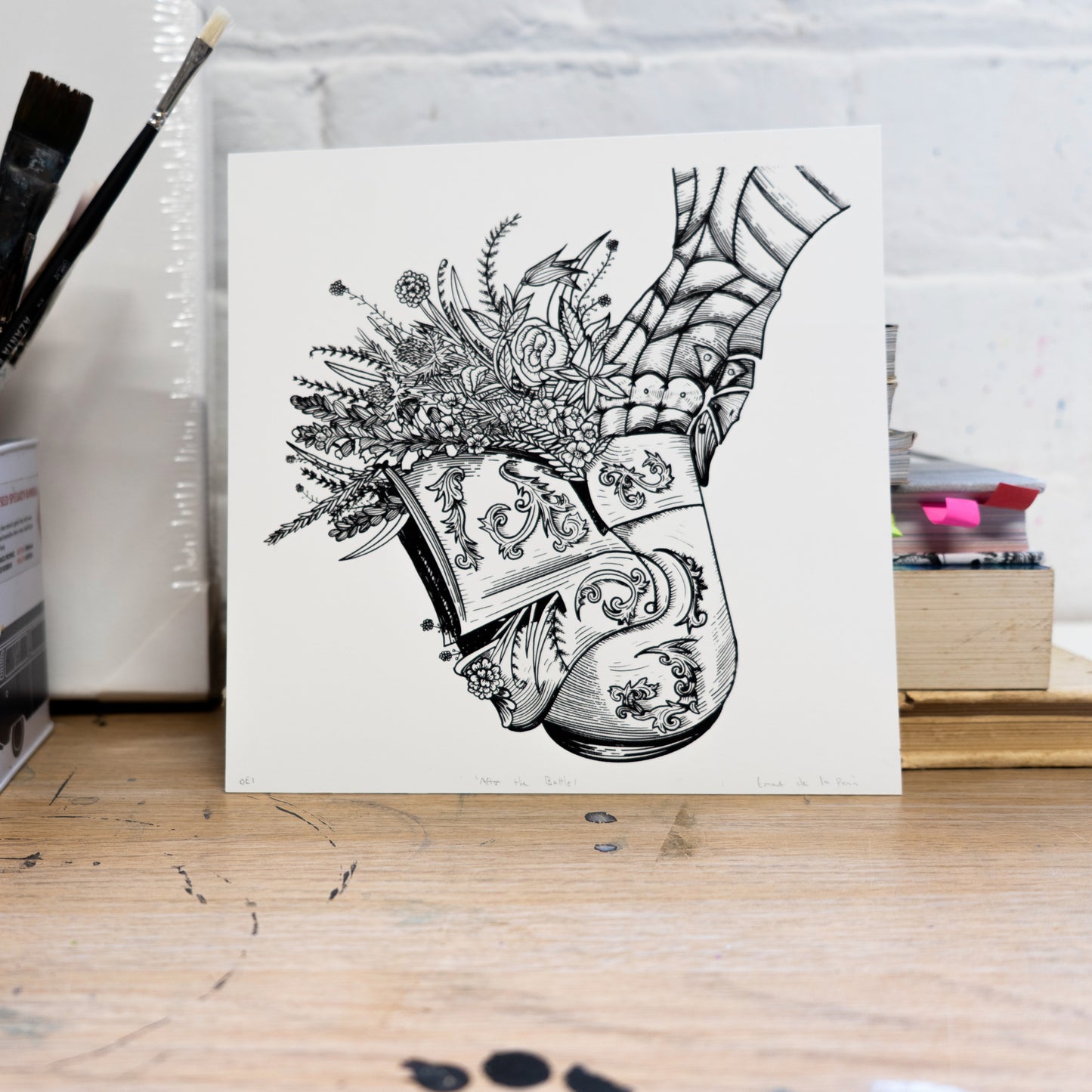 After the Battle, Knight and Flowers 20x20cm Screenprint