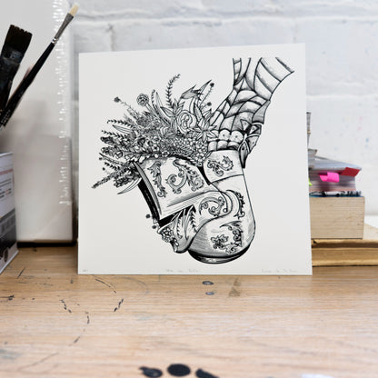 After the Battle, Knight and Flowers 20x20cm Screenprint