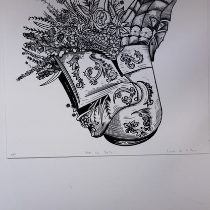 After the Battle, Knight and Flowers 20x20cm Screenprint