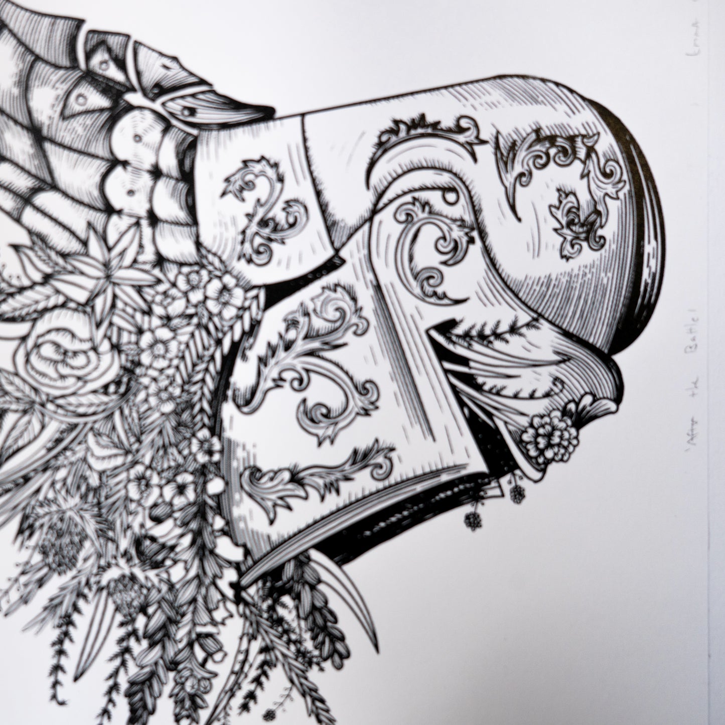 After the Battle, Knight and Flowers 20x20cm Screenprint