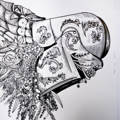 After the Battle, Knight and Flowers 20x20cm Screenprint