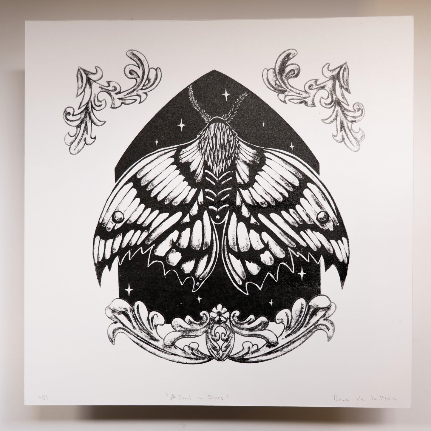A Soul in Stars Moth 20x20cm Gothic Fantasy Screenprint