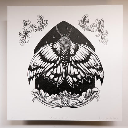 A Soul in Stars Moth 20x20cm Gothic Fantasy Screenprint