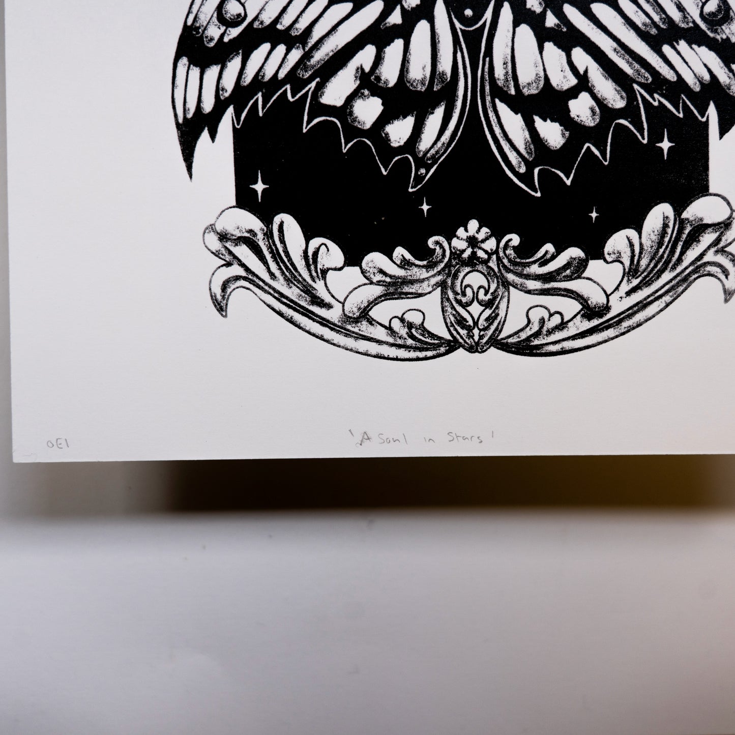 A Soul in Stars Moth 20x20cm Gothic Fantasy Screenprint