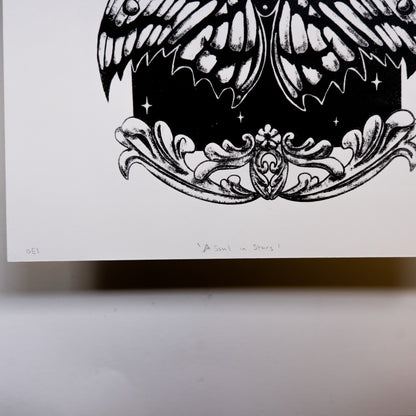 A Soul in Stars Moth 20x20cm Gothic Fantasy Screenprint