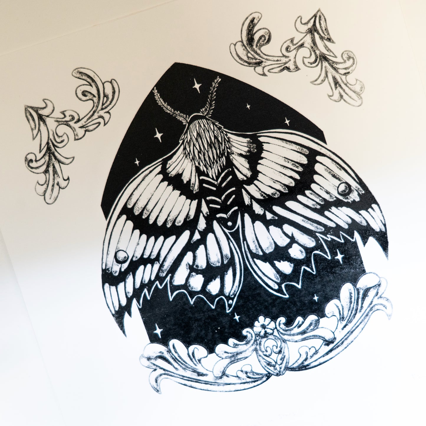 A Soul in Stars Moth 20x20cm Gothic Fantasy Screenprint