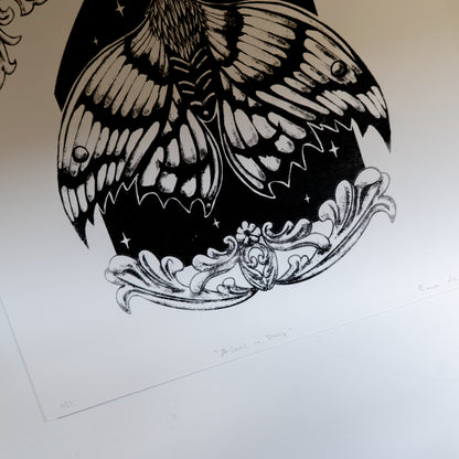 A Soul in Stars Moth 20x20cm Gothic Fantasy Screenprint