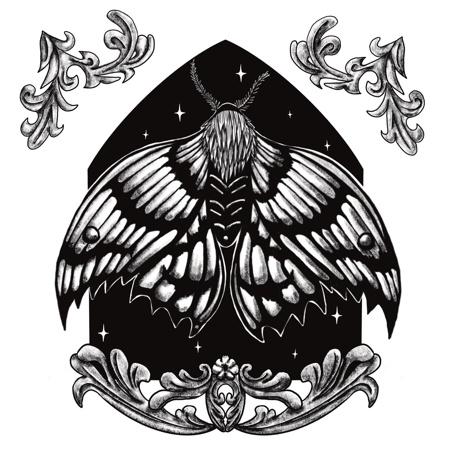 A Soul in Stars Moth 20x20cm Gothic Fantasy Screenprint