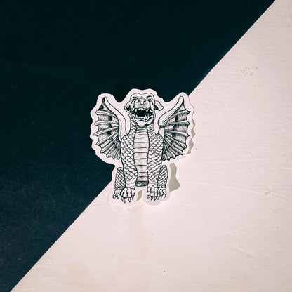 Black and white illustration of a winged  gargoyle sticker 