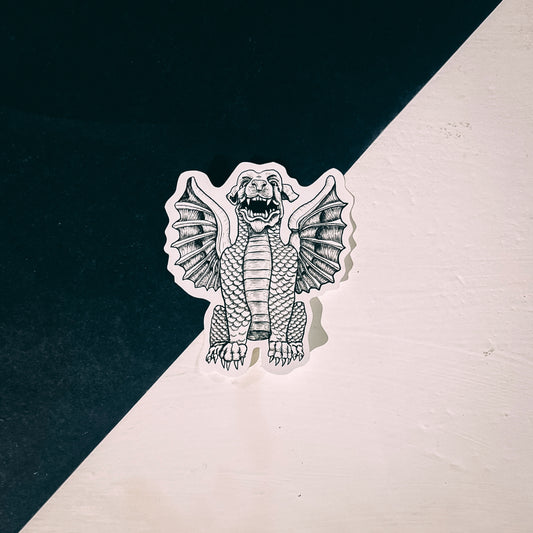 Black and white illustration of a winged  gargoyle sticker 