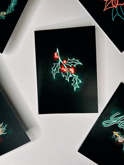 Set of 12 Neon Christmas Botanical Cards