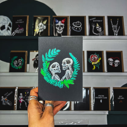Skull Couple with Wreath Gothic Greetings Card
