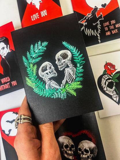 Skull Couple with Wreath Gothic Greetings Card