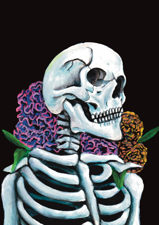 Mexico Skeleton Flower Gothic Art Print