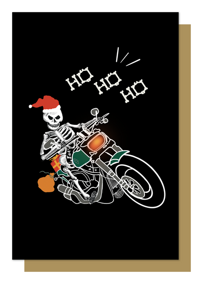Biker Skeleton Santa Claus Gothic Christmas Card