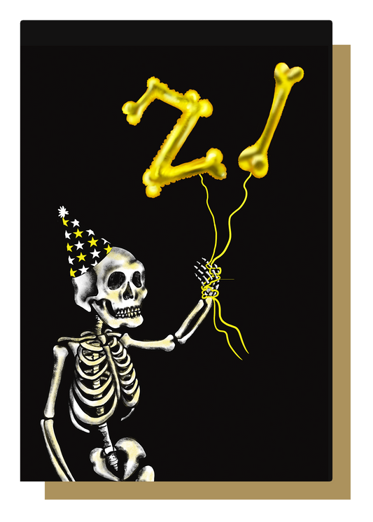 21st Balloon Skeleton Gothic Birthday Card
