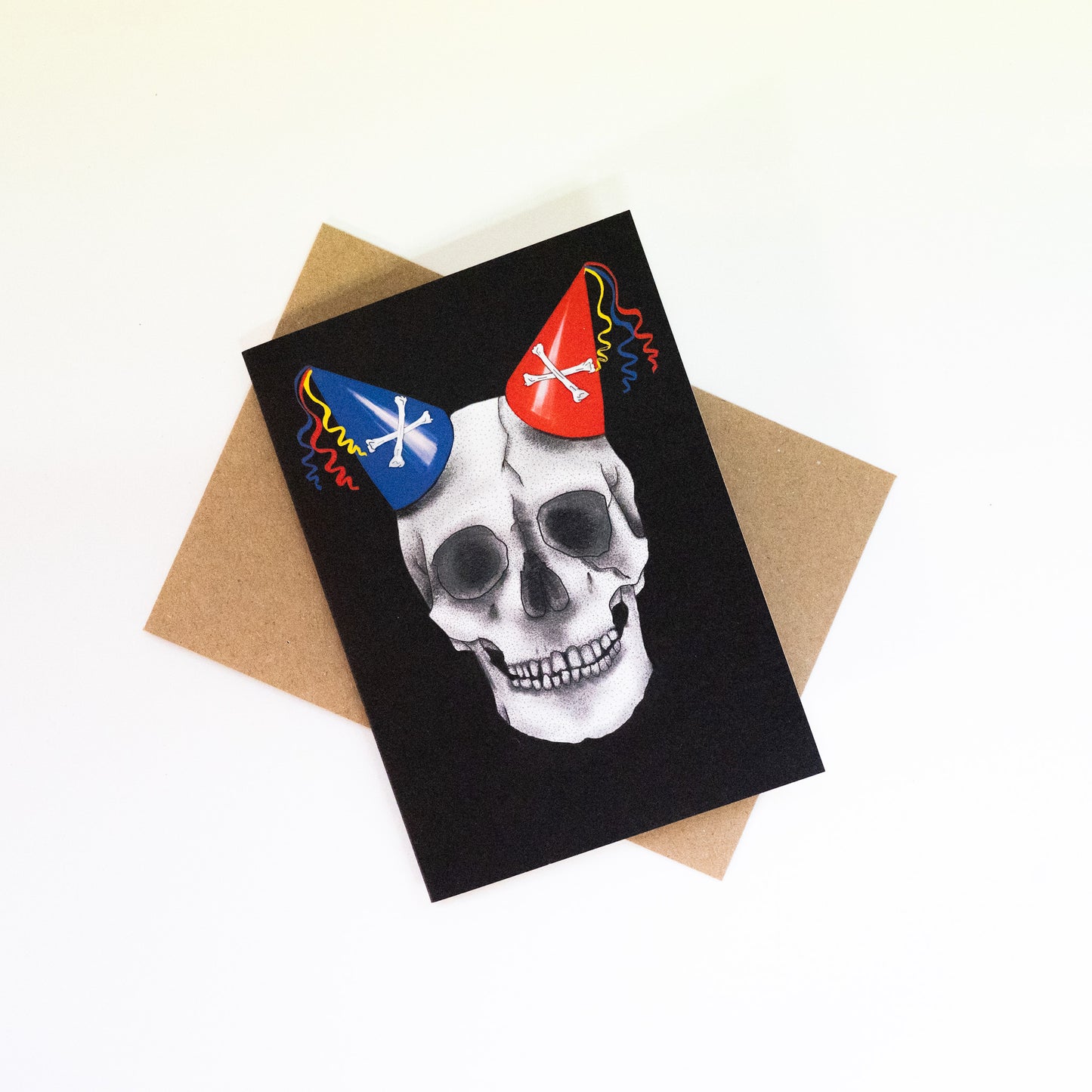 Skull with Double Party Hat Gothic Birthday Card