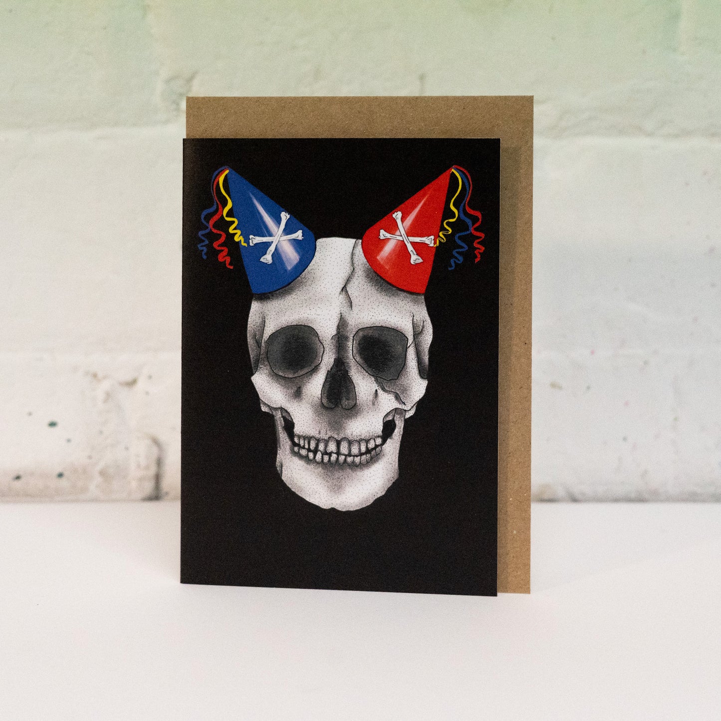 Skull with Double Party Hat Gothic Birthday Card