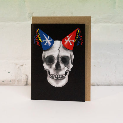 Skull with Double Party Hat Gothic Birthday Card