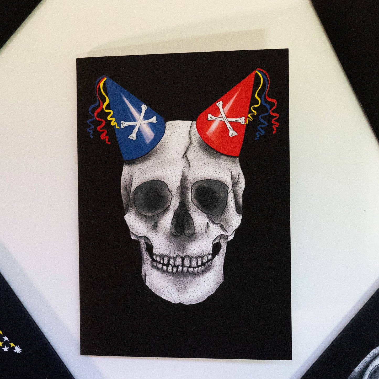 Skull with Double Party Hat Gothic Birthday Card