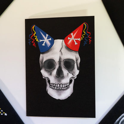 Skull with Double Party Hat Gothic Birthday Card