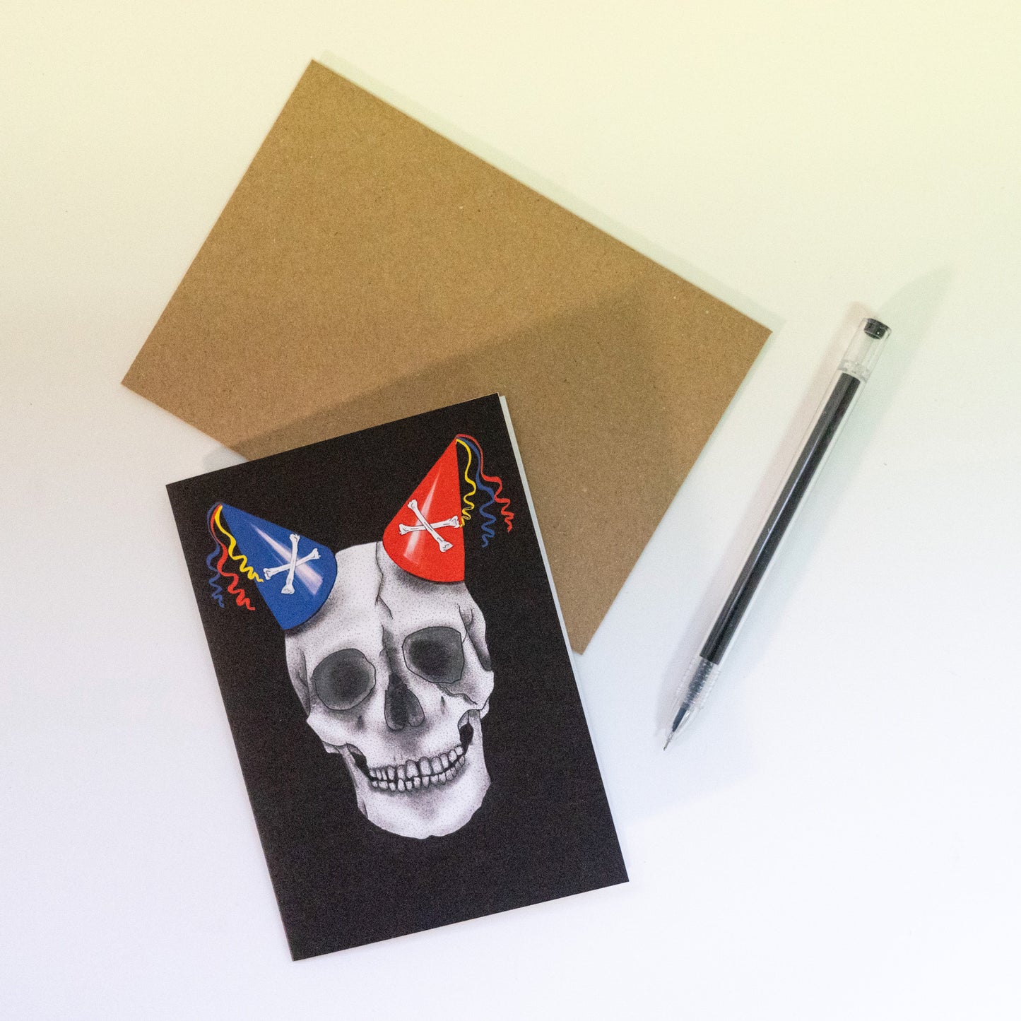 Skull with Double Party Hat Gothic Birthday Card