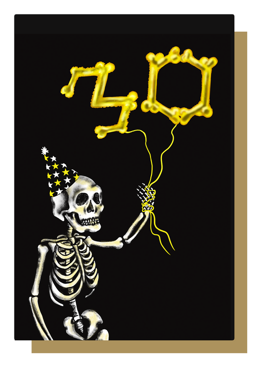 30 Balloon Skeleton Gothic Birthday Card