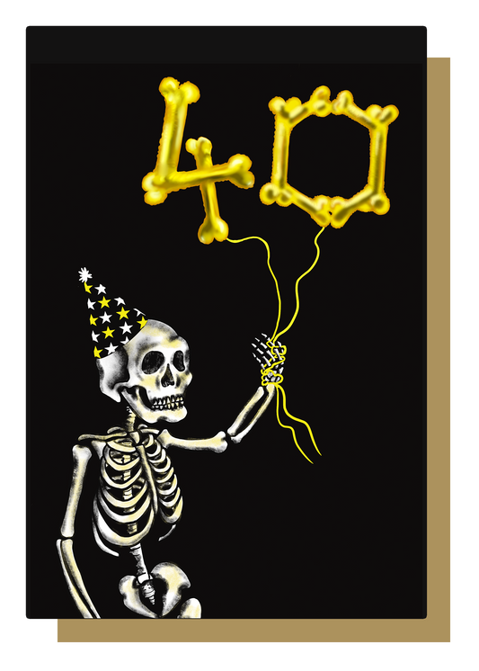 40 Balloon Skeleton Gothic Birthday Card