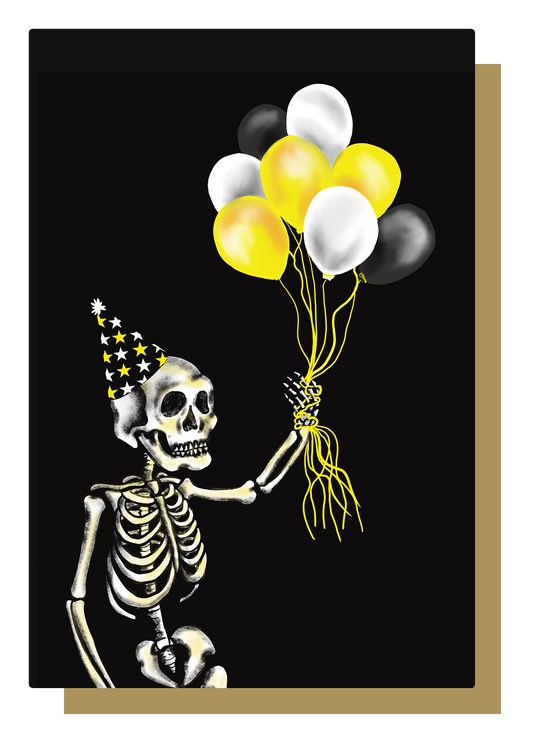 Balloon Skeleton Gothic Birthday Card