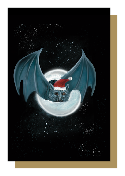 Bat with Santa Hat Christmas Card