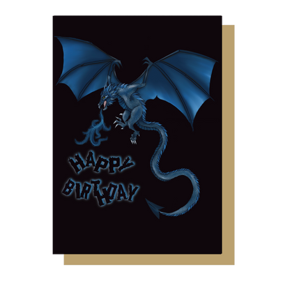 Mystical Beasts: Blue Wyvern Happy Birthday Card