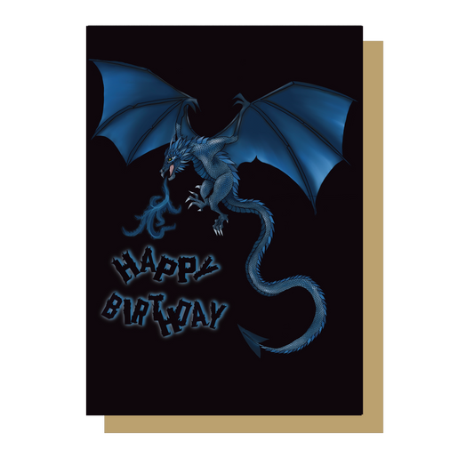 Mystical Beasts: Blue Wyvern Happy Birthday Card