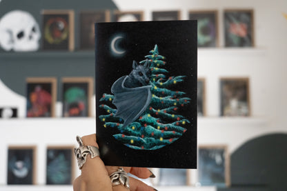 Bat in Christmas Tree Card