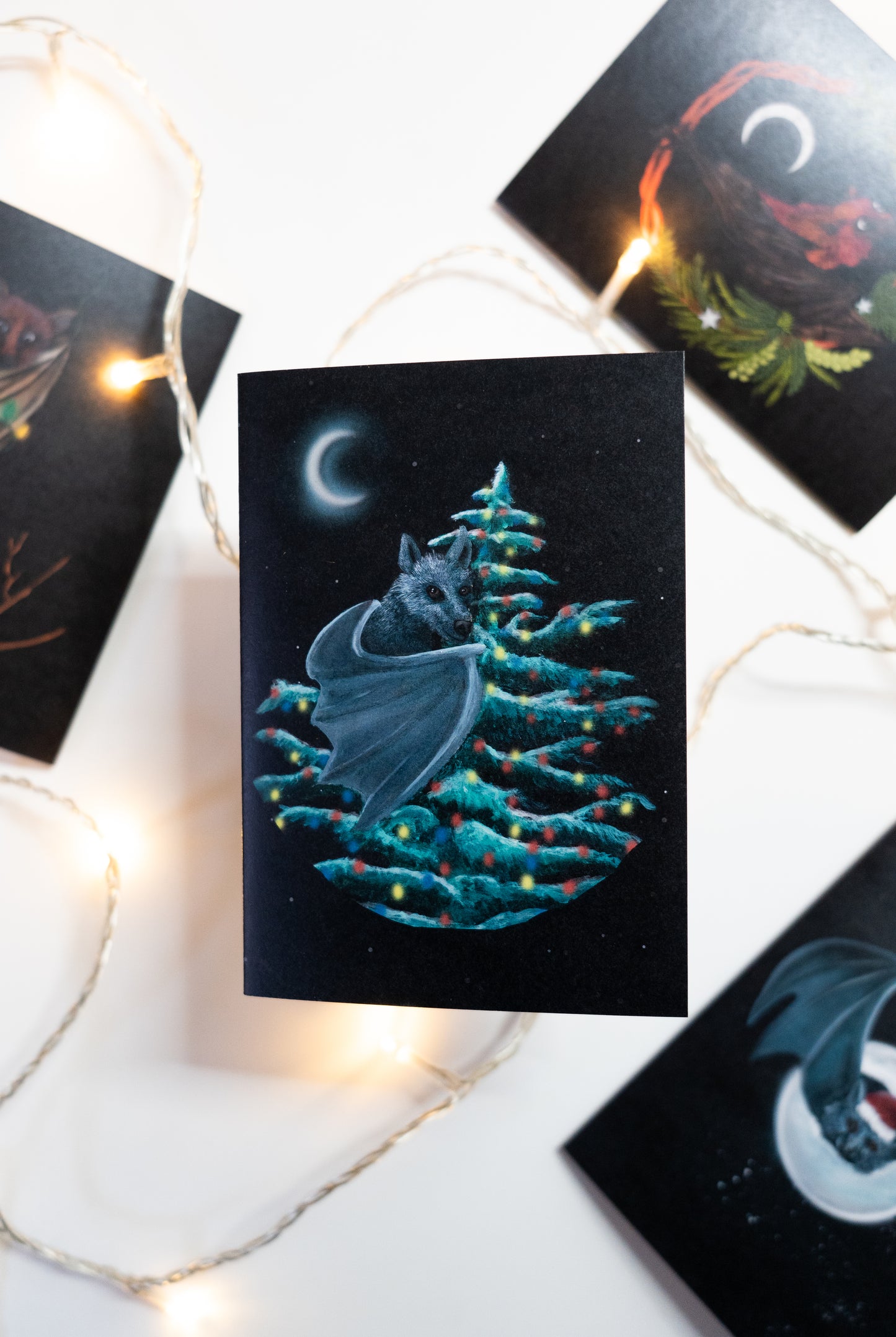 Bat in Christmas Tree Card