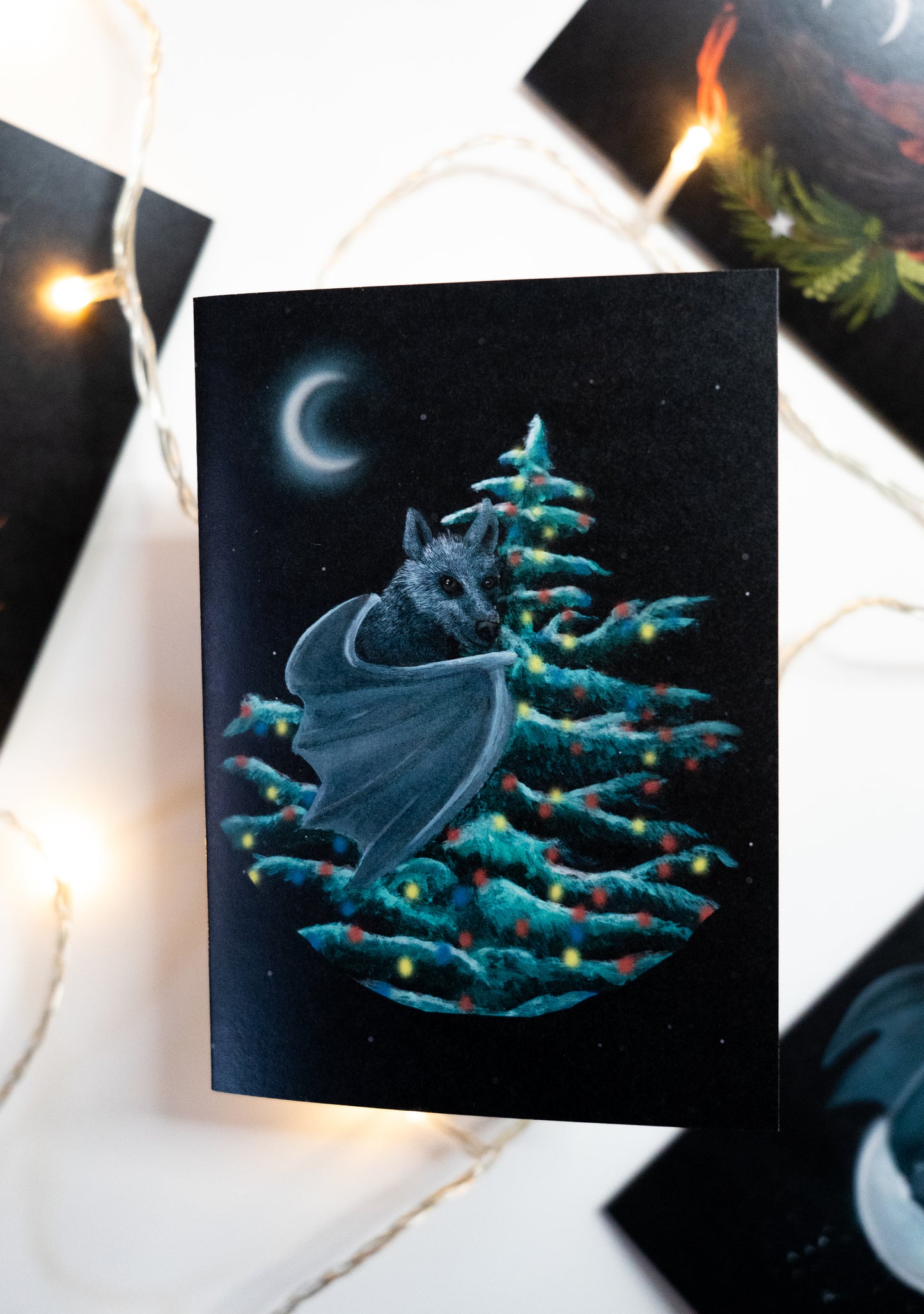 Bat in Christmas Tree Card