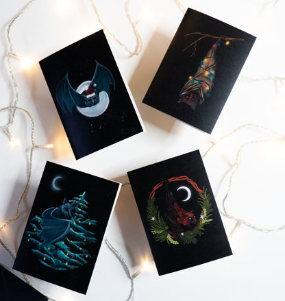 Bat with Santa Hat Christmas Card