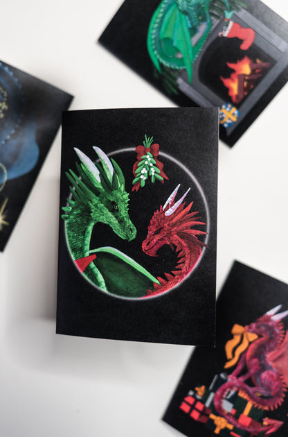 Dragons Under The Mistletoe Christmas Card