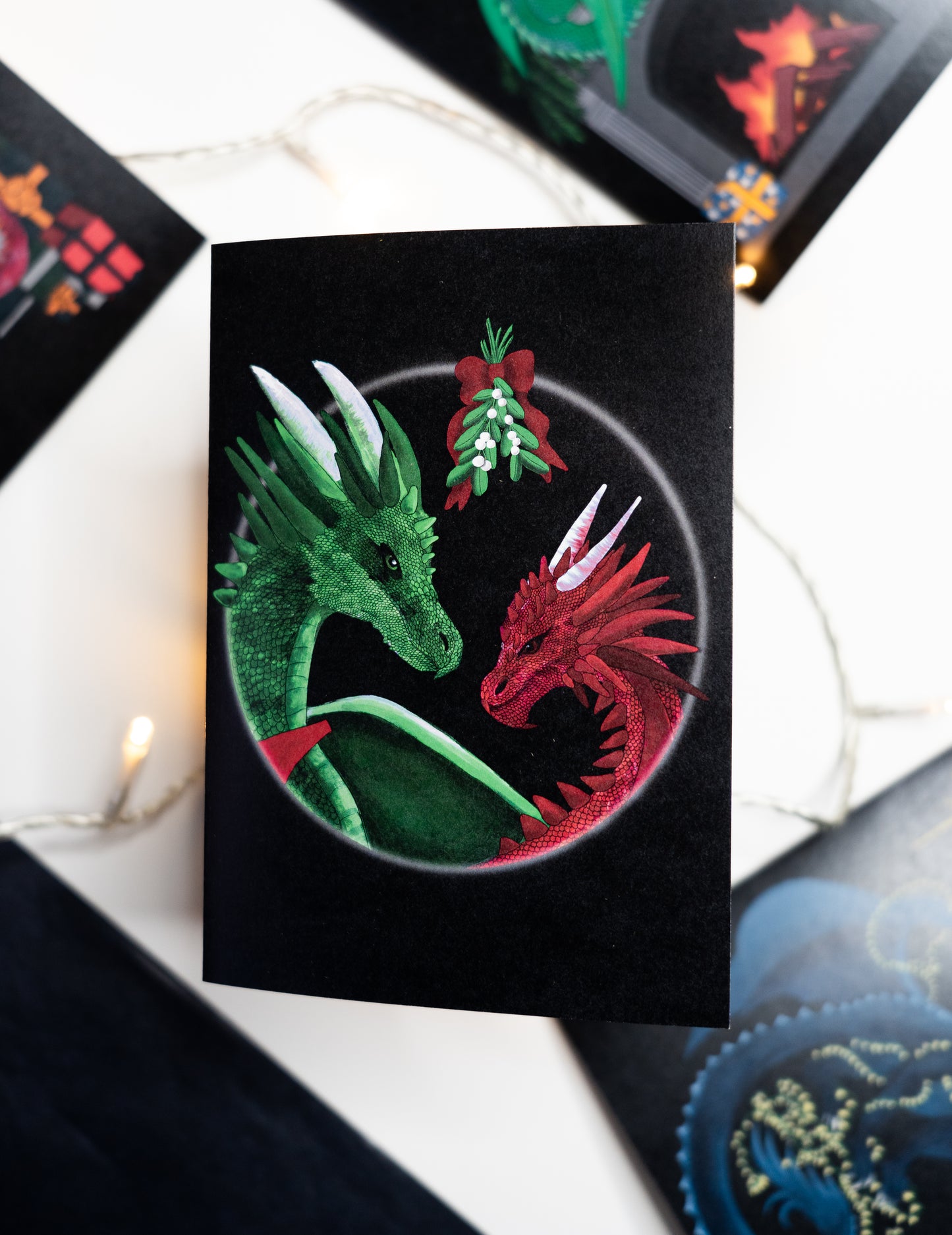 Dragons Under The Mistletoe Christmas Card