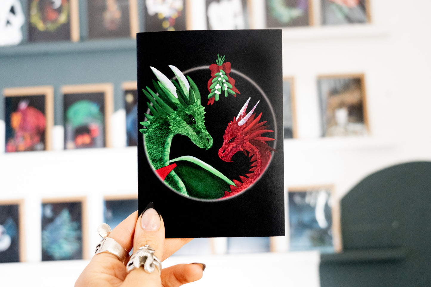 Dragons Under The Mistletoe Christmas Card