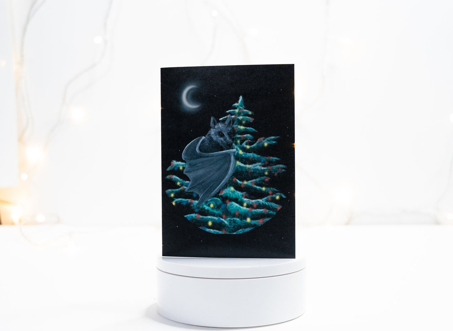 Bat in Christmas Tree Card