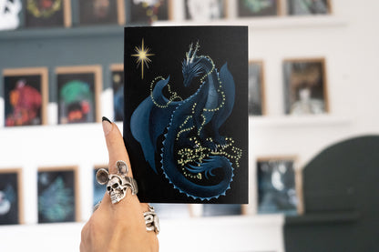 Dragon Wrapped in Fairy Lights Christmas Card
