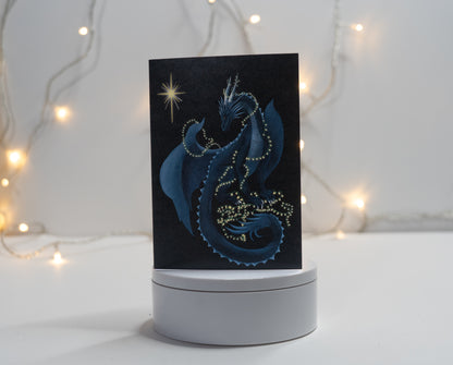 Dragon Wrapped in Fairy Lights Christmas Card