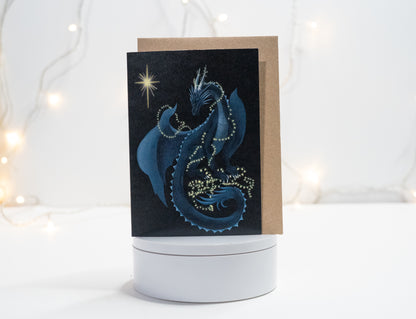 Dragon Wrapped in Fairy Lights Christmas Card
