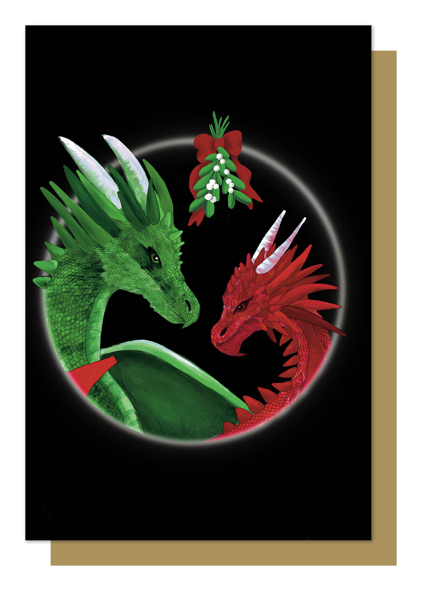 Dragons Under The Mistletoe Christmas Card