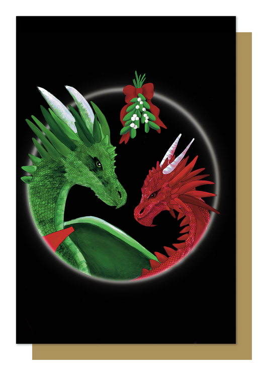 Dragons Under The Mistletoe Christmas Card